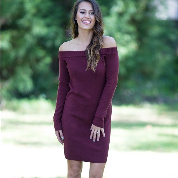 long sleeve off the shoulder sweater dress